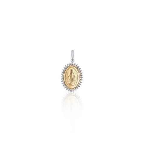 Pingente em ouro amarelo, ouro branco e diamantes - Nossa Senhora das Graças - Religioso