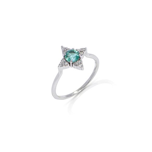 Anel em ouro branco, esmeralda e diamantes - Raio de Lua