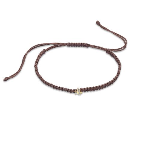 Pulseira em ouro amarelo, fio de seda e topázio branco - pomba - Sorte