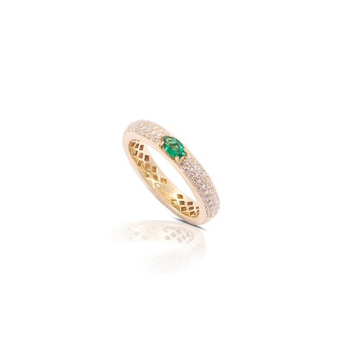 Anel em ouro amarelo, esmeralda e diamantes - Riviera