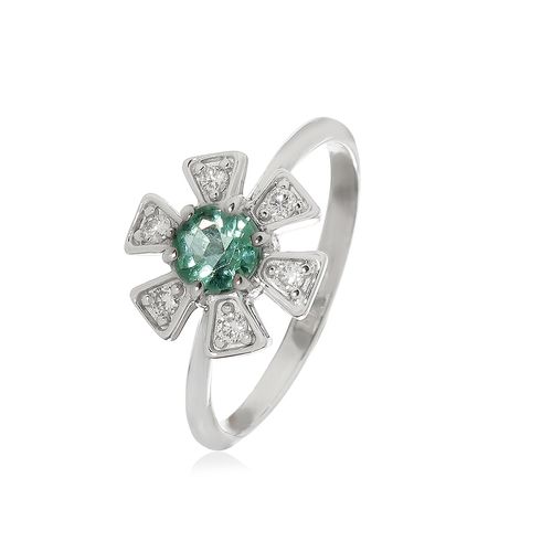 Anel em ouro branco, esmeralda e diamantes - Daisy