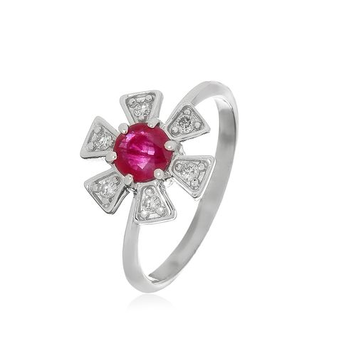 Anel em ouro branco, rubi e diamantes - Daisy