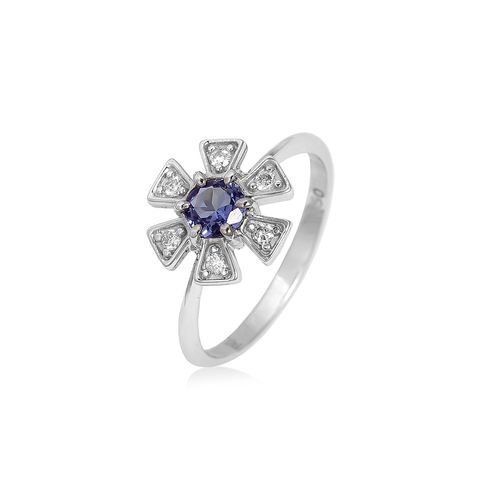 Anel em ouro branco, tanzanita e diamantes - Daisy