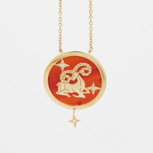 Pingente em ouro amarelo, agata e diamantes - áries - Signos