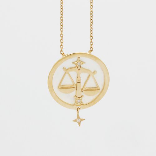 Pingente em ouro amarelo, madrepérola e diamantes - libra - Signos