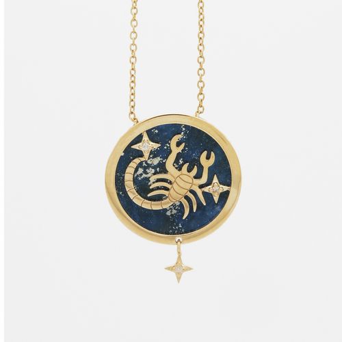 Pingente em ouro amarelo, lápis lazúlis e diamantes - escorpião - Signos