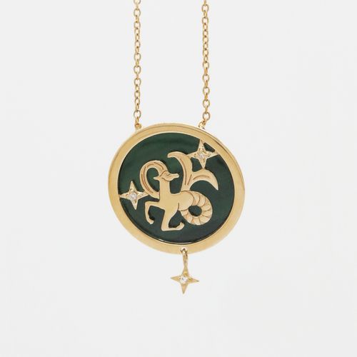 Pingente em ouro amarelo, malaquita e diamantes - capricórnio - Signos