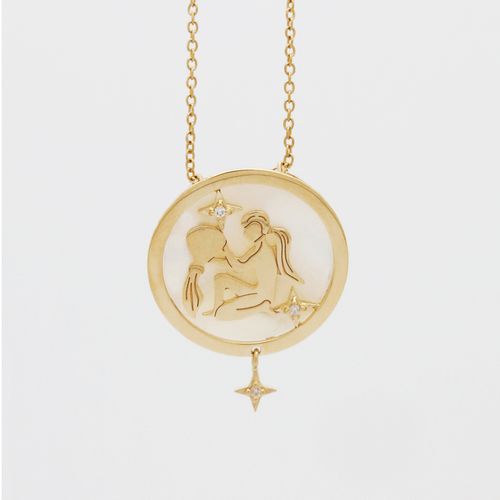 Pingente em ouro amarelo, madrepérola e diamantes - aquário - Signos
