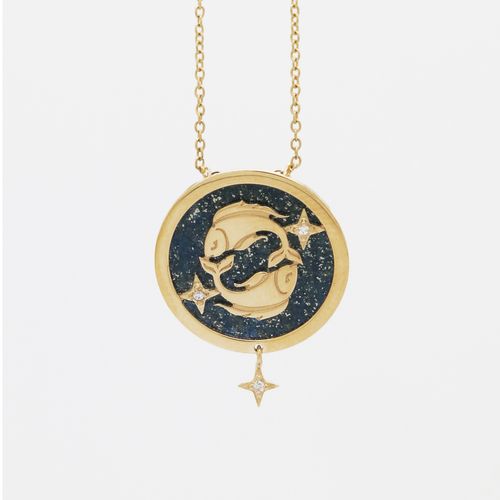 Pingente em ouro amarelo, lápis lazúli e diamantes - peixes - Signos