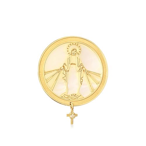 Pingente em ouro amarelo, madrepérola e diamante - Nossa Senhora das Graças - Blessings