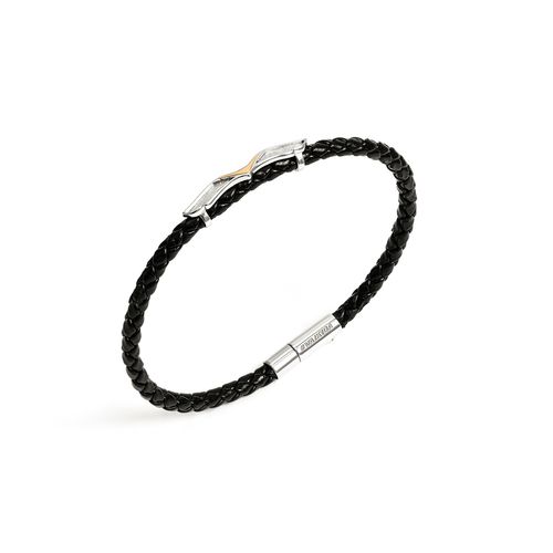 Pulseira em prata, ouro amarelo e couro preto - Falcão - Gerando Falcões