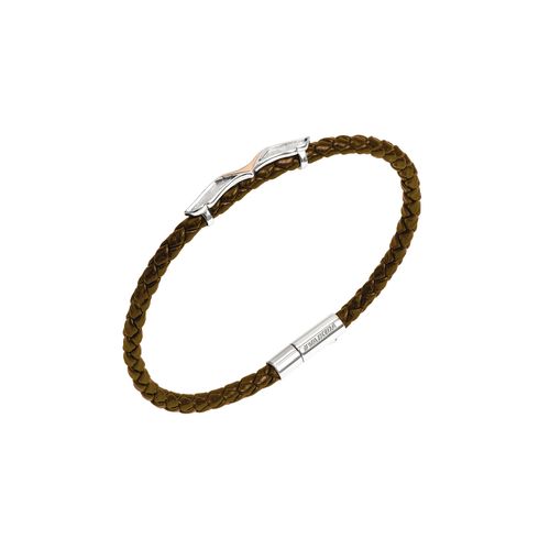 Pulseira em prata, ouro amarelo e couro marrom - Falcão - Gerando Falcões
