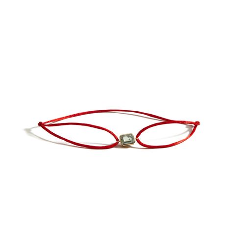 Pulseira em ouro amarelo, fio de seda e prasiolita - Emerald Cut