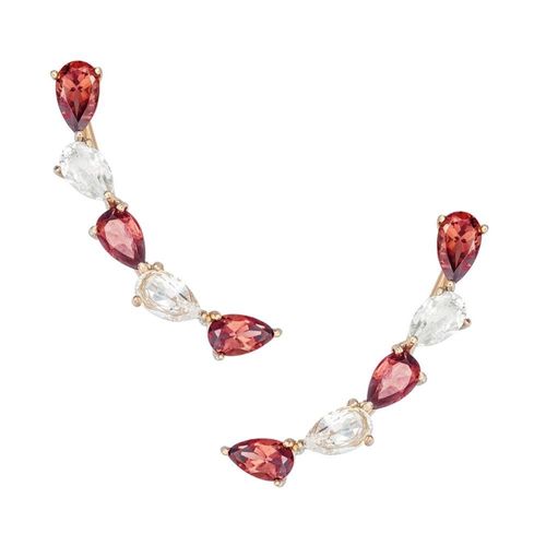 Brinco em ouro rosa, granadas e topázios brancos - Lady