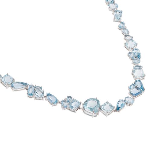 Colar em ouro branco, águas marinhas e diamantes - Libertè