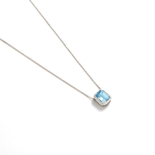 Pingente em ouro branco e topázio azul - Emerald Cut