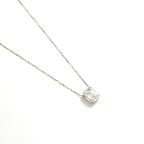 Pingente em ouro branco e topázio branco - Emerald Cut