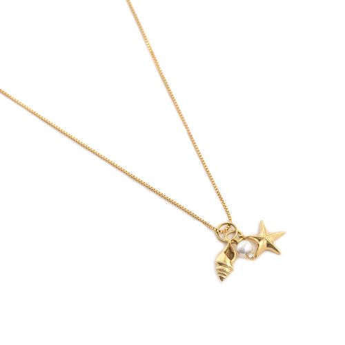 Pingente em ouro amarelo e pérola - estrela - seres do mar - Oceano