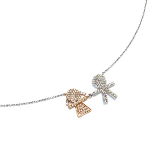 Colar ouro branco, rosa e diamantes - Lovely Family