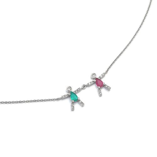Colar em ouro branco, esmeralda, rubi e diamantes - Boys and Girls