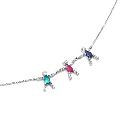 Colar em ouro branco, safira azul, rubi, esmeralda e diamantes - Boys and Girls