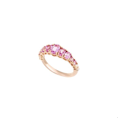 Anel ouro rosa diamantes safiras rosas Ondas
