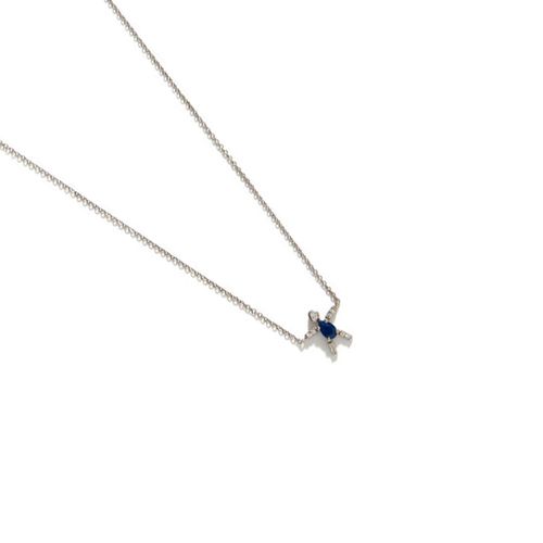 Colar em ouro branco, safira azul e diamantes - Boys and Girls