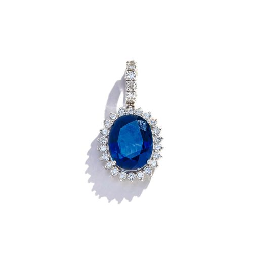 Pingente em ouro branco safira azul e diamantes - Oceano