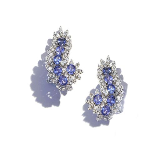 Brinco em ouro branco diamantes e tanzanitas