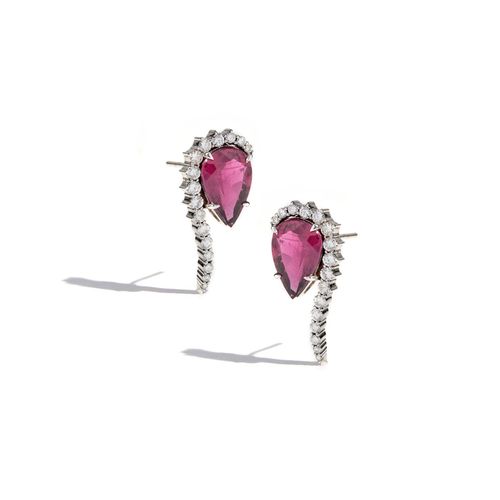 Brinco em ouro branco turmalinas rosa e diamantes