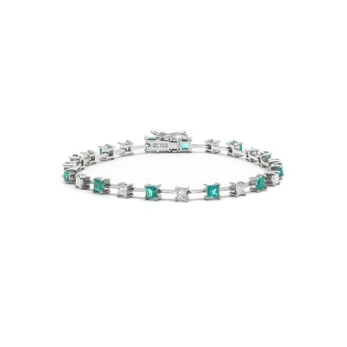 Pulseira em ouro branco, esmeralda, diamantes - Riviera