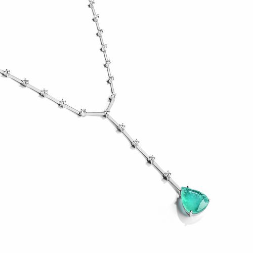 Colar em ouro branco esmeralda e diamantes - Eternity