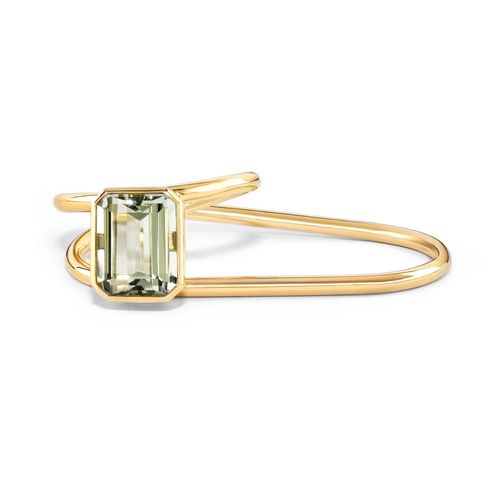 Anel aro duplo em ouro amarelo com prasiolita - Emerald Cut