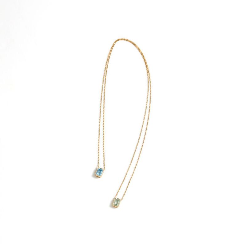 escapul rio em ouro amarelo  prasiolita e top zio azul - Emerald Cut 1