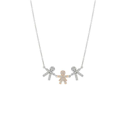 Colar em ouro branco ouro rosa e diamantes - 2 meninos e 1 menina - Lovely Family