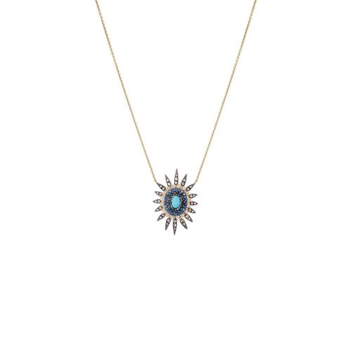 Colar em ouro amarelo, safiras azuis, turquesa, diamantes brown e diamantes - Stardust
