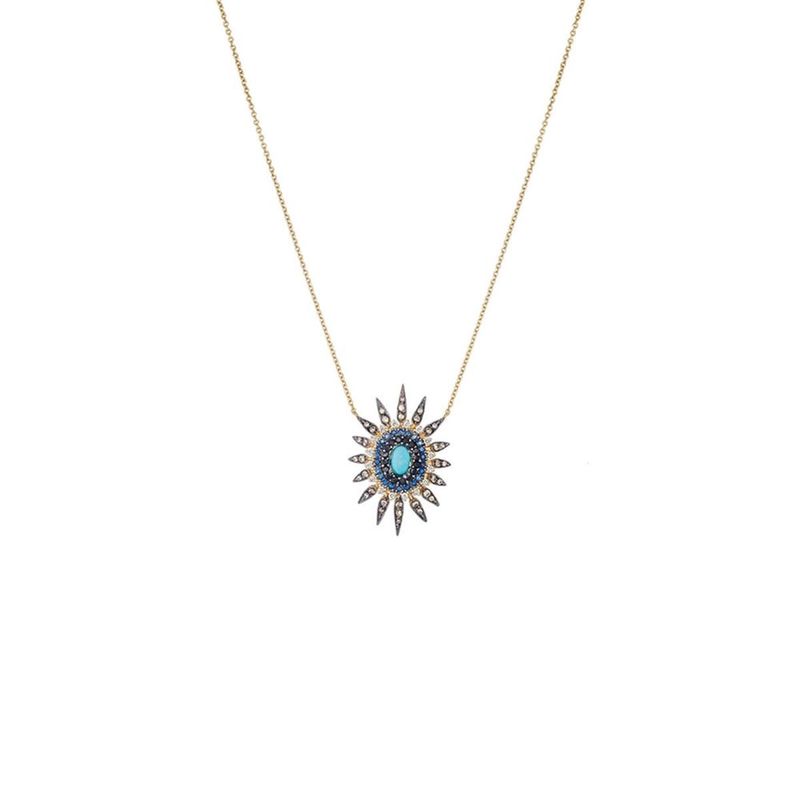 Colar em ouro amarelo  safiras azuis  turquesa  diamantes brown e diamantes - Stardust 0