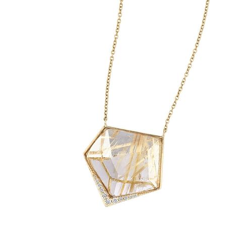 Colar em ouro amarelo, quartzo rutilado e diamantes - Rock