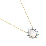 Colar em ouro amarelo  turmalina rosa  top zio azul e madrep rola - Nossa Senhora das Gracas - Religioso 2