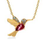 Colar em ouro amarelo  turmalina rosa  top zios azuis e diamante - Beija Flor 0