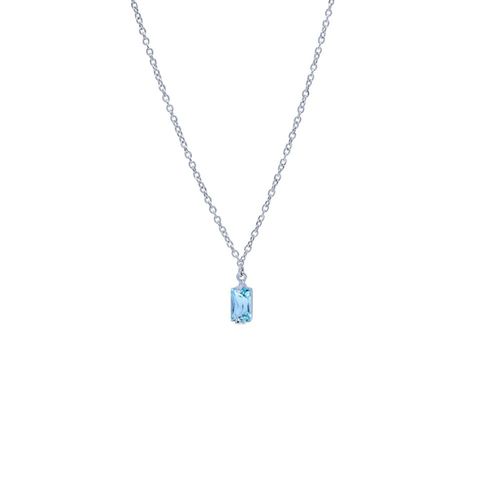 Colar em ouro branco e topázio azul - Baguette