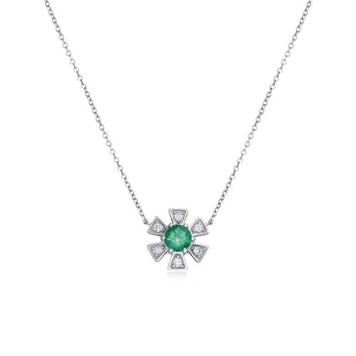Colar em ouro branco, esmeralda e diamantes - Daisy
