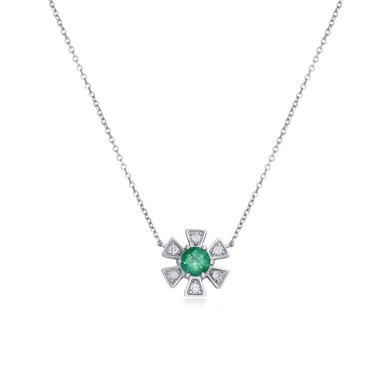 Colar em ouro branco  esmeralda e diamantes - Daisy 0