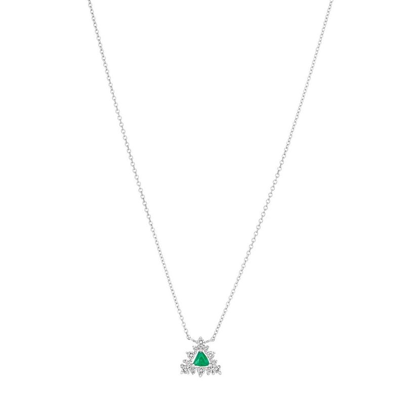 Colar em ouro branco  diamantes e esmeralda - Be Positive 0