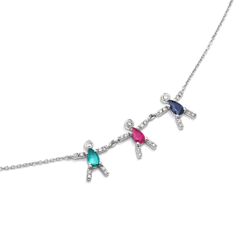 Colar em ouro branco  safira azul  rubi  esmeralda e diamantes - Boys and Girls                                                                        0