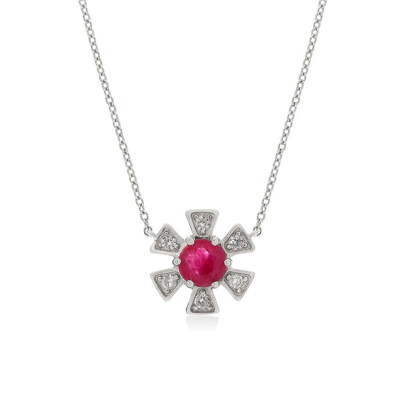 Colar em ouro branco  rubi e diamantes - Daisy 0