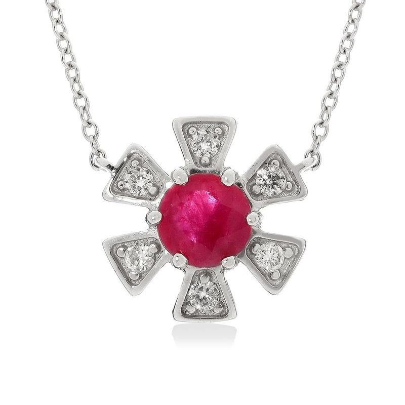 Colar em ouro branco  rubi e diamantes - Daisy 1