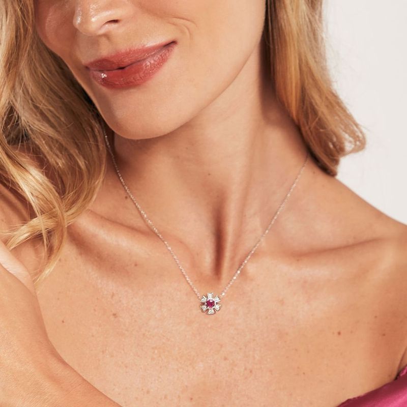 Colar em ouro branco  rubi e diamantes - Daisy 2