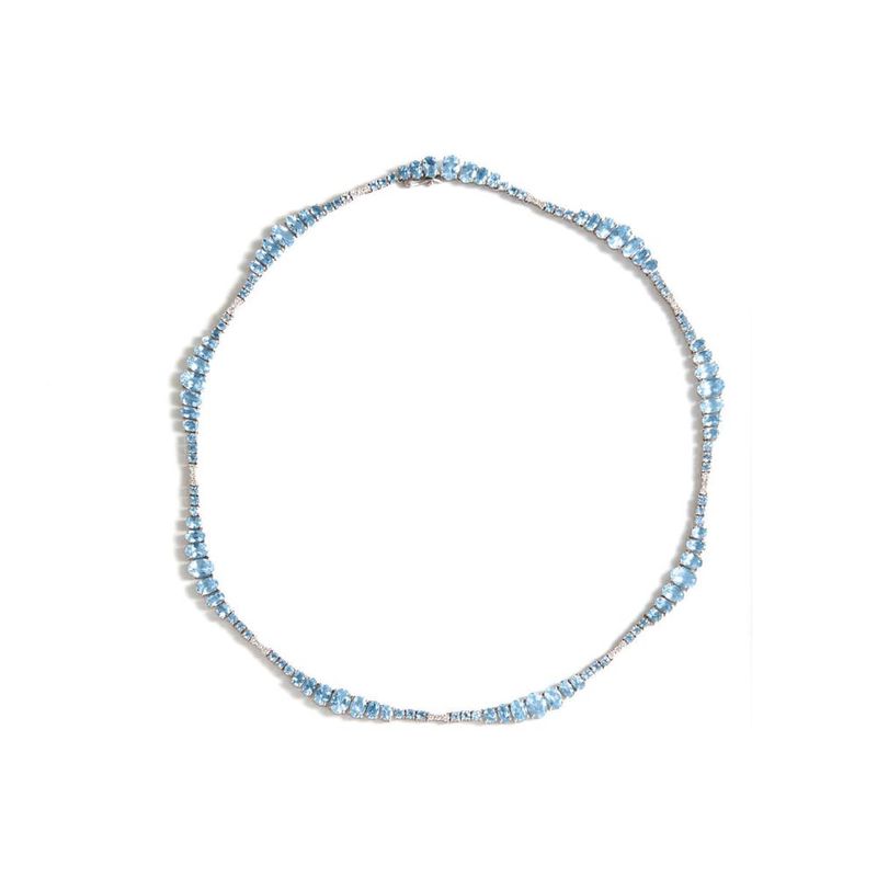 Colar em ouro branco  diamantes e  guas marinhas - ondas - Oceano 2