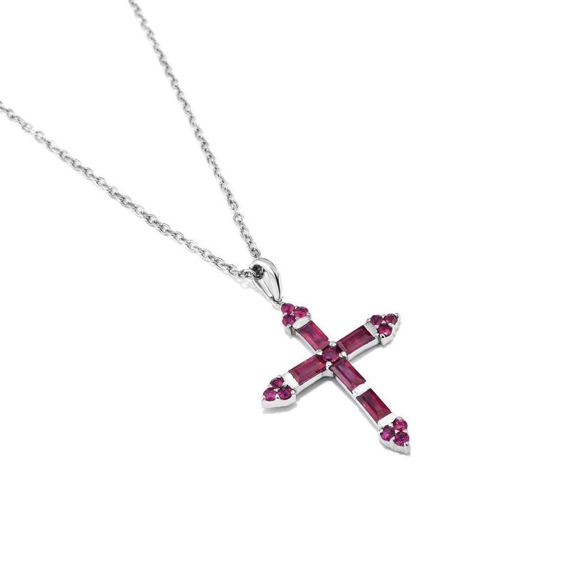 Colar em ouro branco com rubis - cruz - Glam Rock 0
